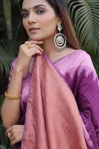 PURPLE WINE ART SILK JACUARD WORK SAREE WITH UNSTITCHED BLOUSE PIECE