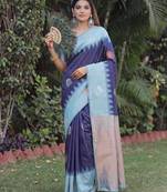 RAMA BLUE ART SILK JACUARD WORK SAREE WITH UNSTITCHED BLOUSE PIECE