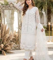 white heavy soft net party wear embroidery sharara suit set
