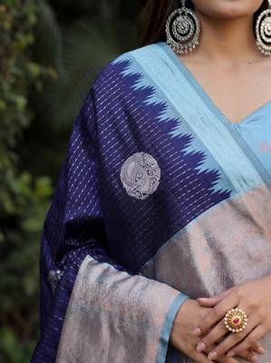 RAMA BLUE ART SILK JACUARD WORK SAREE WITH UNSTITCHED BLOUSE PIECE 4