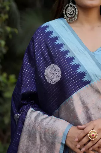 RAMA BLUE ART SILK JACUARD WORK SAREE WITH UNSTITCHED BLOUSE PIECE