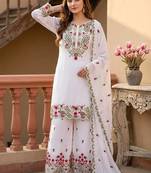 white heavy silk blend  party wear embroidery suit set