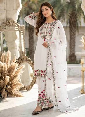 white heavy silk blend  party wear embroidery suit set 2