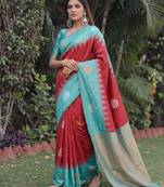 RAMA RED ART SILK JACUARD WORK SAREE WITH UNSTITCHED BLOUSE PIECE