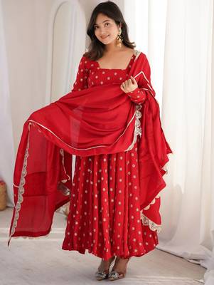 red heavy silk blend  party wear embroidery anarkali suit set 1