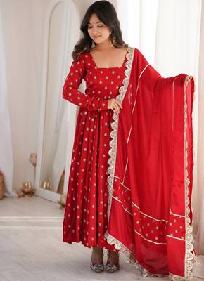 red heavy silk blend  party wear embroidery anarkali suit set 3