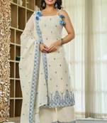 off white maska silk blend  party wear embroidery suit set