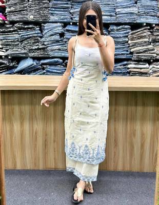 off white maska silk blend  party wear embroidery suit set 2