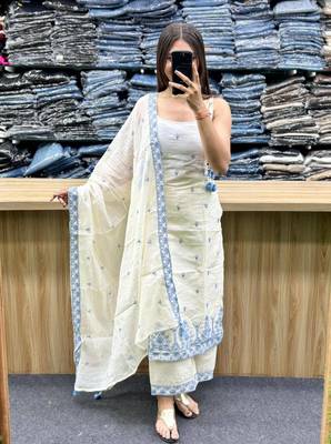 off white maska silk blend  party wear embroidery suit set 3