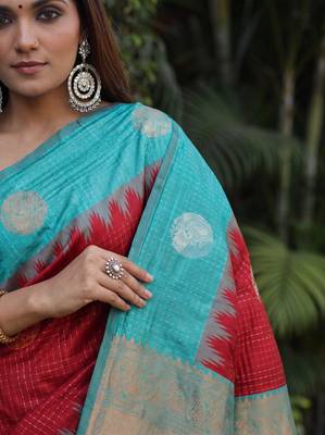 RAMA RED ART SILK JACUARD WORK SAREE WITH UNSTITCHED BLOUSE PIECE 4