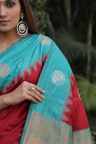 RAMA RED ART SILK JACUARD WORK SAREE WITH UNSTITCHED BLOUSE PIECE