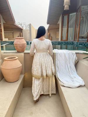 white heavy silk blend  party wear embroidery anarkali suit set 3
