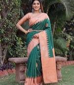 RUST GREEN ART SILK JACUARD WORK SAREE WITH UNSTITCHED BLOUSE PIECE