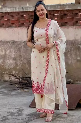 cream maska silk blend  party wear embroidery suit set