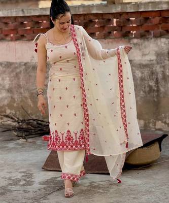 cream maska silk blend  party wear embroidery suit set 3