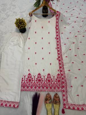 cream maska silk blend  party wear embroidery suit set 4