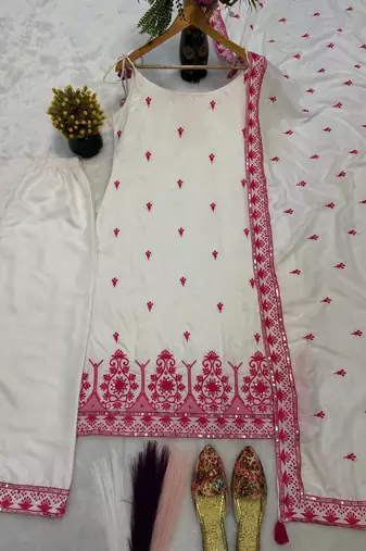cream maska silk blend  party wear embroidery suit set