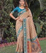 BEIGE ART SILK BANARASI JACUARD WORK SAREE WITH UNSTITCHED BLOUSE PIECE