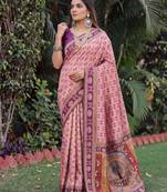 LIGHT PINK ART SILK BANARASI JACUARD WORK SAREE WITH UNSTITCHED BLOUSE PIECE