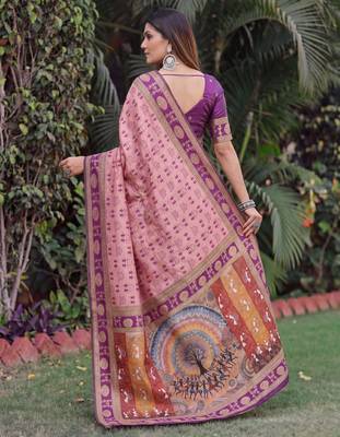 LIGHT PINK ART SILK BANARASI JACUARD WORK SAREE WITH UNSTITCHED BLOUSE PIECE 2