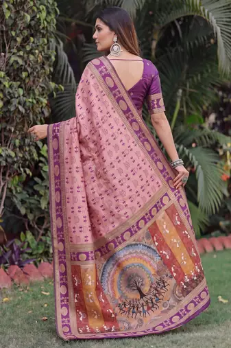 LIGHT PINK ART SILK BANARASI JACUARD WORK SAREE WITH UNSTITCHED BLOUSE PIECE