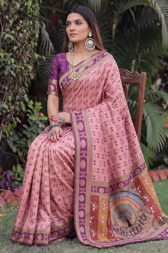 LIGHT PINK ART SILK BANARASI JACUARD WORK SAREE WITH UNSTITCHED BLOUSE PIECE