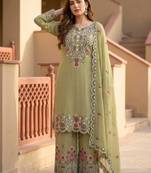 mahendi heavy silk blend  party wear embroidery suit set