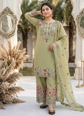 mahendi heavy silk blend  party wear embroidery suit set 2