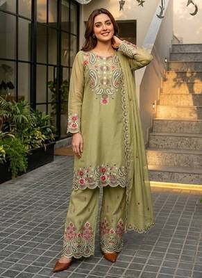 mahendi heavy silk blend  party wear embroidery suit set 3