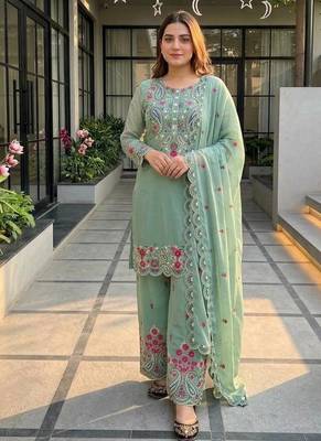 rama heavy silk blend  party wear embroidery suit set 1