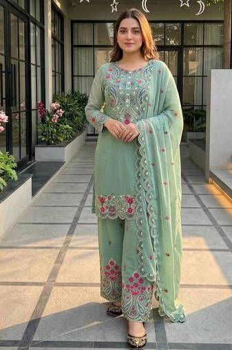 rama heavy silk blend  party wear embroidery suit set