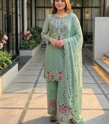 rama heavy silk blend  party wear embroidery suit set