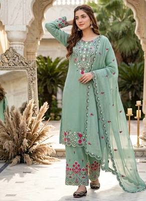 rama heavy silk blend  party wear embroidery suit set 2