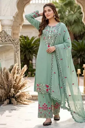 rama heavy silk blend  party wear embroidery suit set