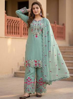 rama heavy silk blend  party wear embroidery suit set 3