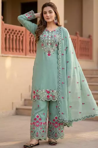rama heavy silk blend  party wear embroidery suit set