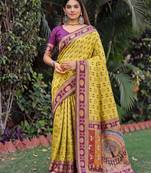 NEON WINE ART SILK BANARASI JACUARD WORK SAREE WITH UNSTITCHED BLOUSE PIECE