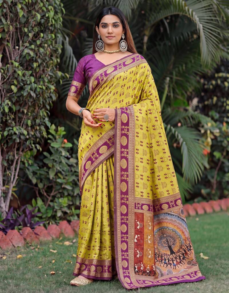 NEON WINE ART SILK BANARASI JACUARD WORK SAREE WITH UNSTITCHED BLOUSE PIECE