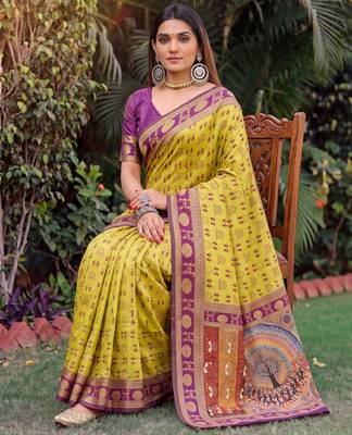 NEON WINE ART SILK BANARASI JACUARD WORK SAREE WITH UNSTITCHED BLOUSE PIECE 2