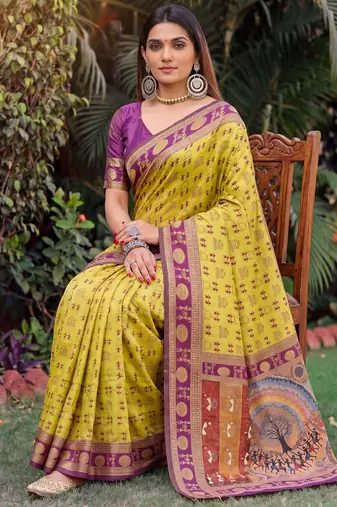 NEON WINE ART SILK BANARASI JACUARD WORK SAREE WITH UNSTITCHED BLOUSE PIECE