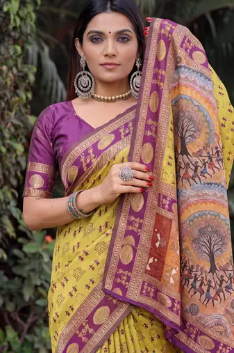 NEON WINE ART SILK BANARASI JACUARD WORK SAREE WITH UNSTITCHED BLOUSE PIECE