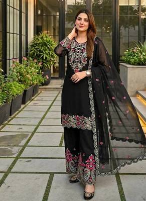 black heavy silk blend  party wear embroidery suit set 1
