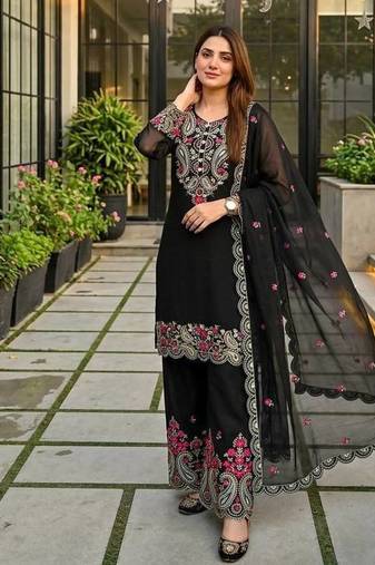 black heavy silk blend  party wear embroidery suit set