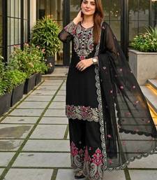 black heavy silk blend  party wear embroidery suit set