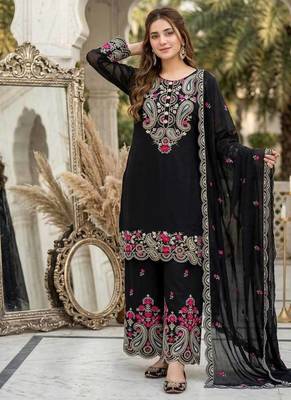 black heavy silk blend  party wear embroidery suit set 2