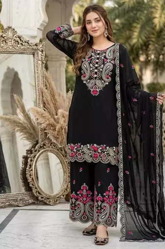 black heavy silk blend  party wear embroidery suit set