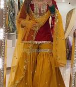 red faux georgette party wear embroidery sharara suit set