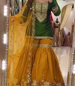 green faux georgette party wear embroidery sharara suit set