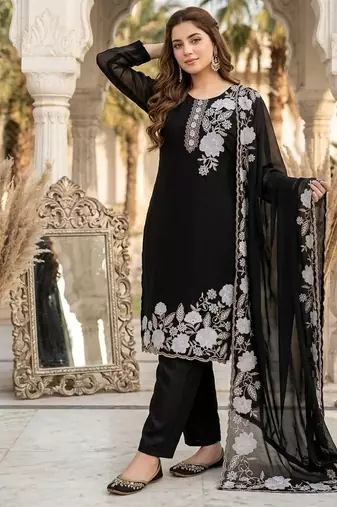 black faux georgette party wear embroidery suit set