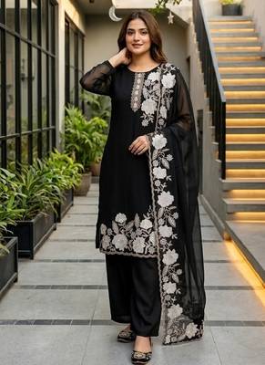 black faux georgette party wear embroidery suit set 3